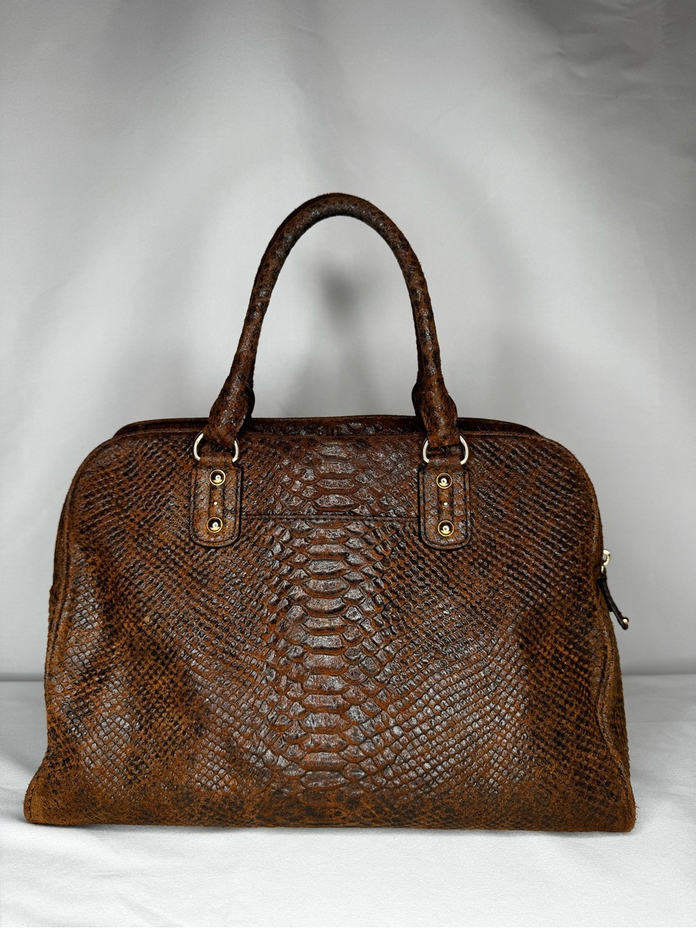 Michael Kors Brown Python Embossed Leather Satchel Handbag - Picture 2 of 9
